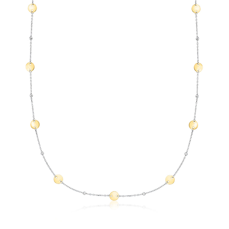 Sterling silver bead and disc station necklace with gold over sterling round links