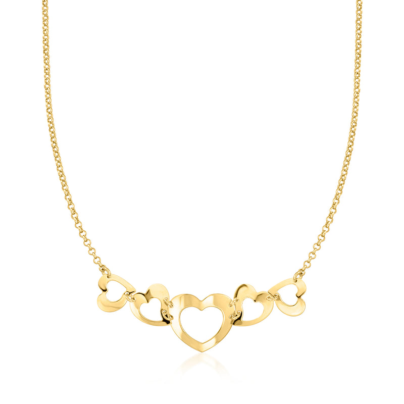 Gold over sterling heart necklace with graduated open hearts on chain