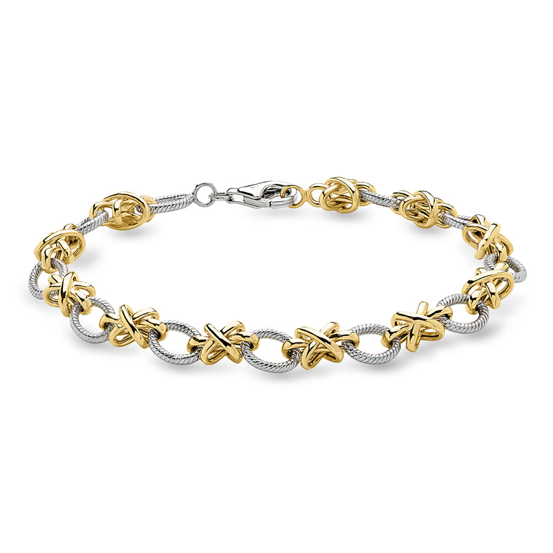 XO chain bracelet in sterling silver and 18kt gold over silver, linked oval charms