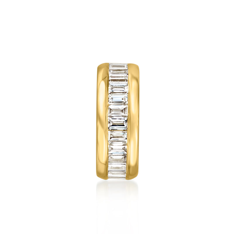 Gold diamond bead charm with baguette stone row, in 18kt gold over sterling