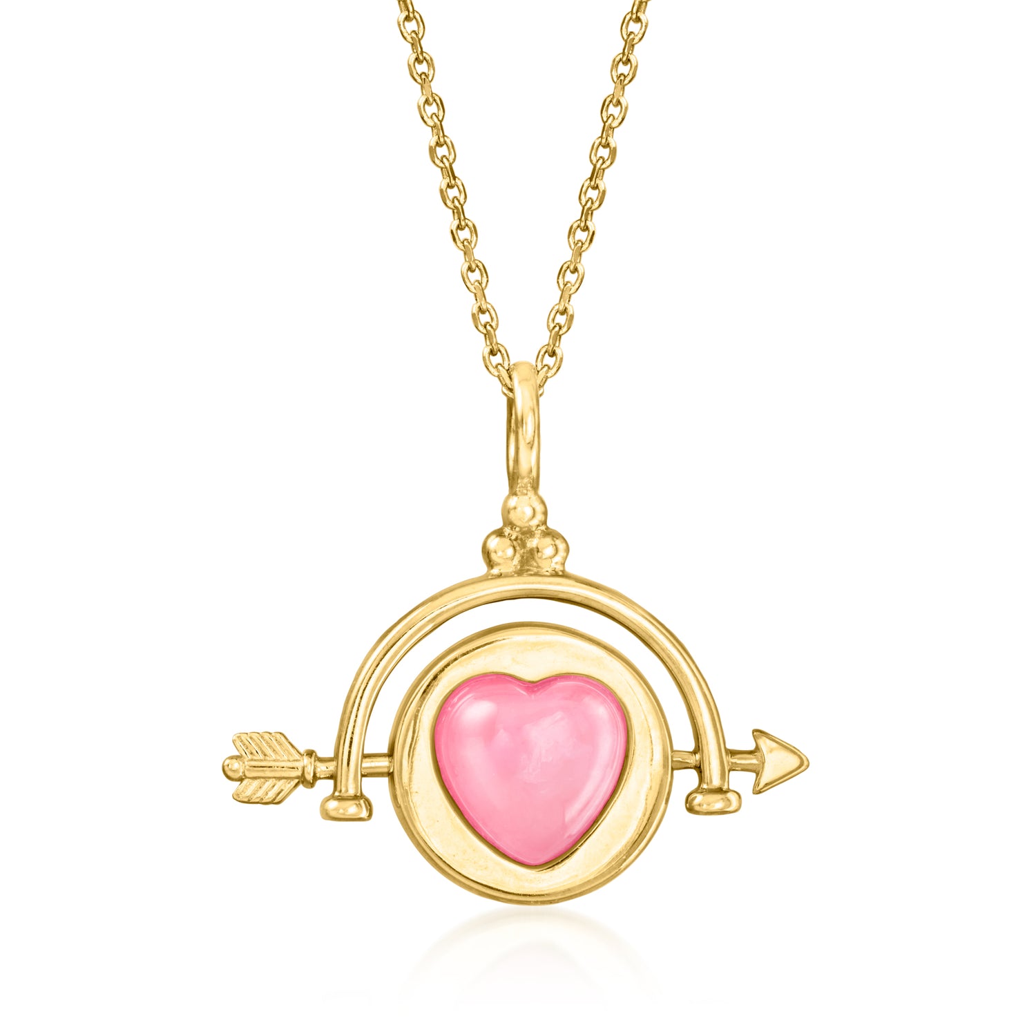 Pink Jade and Mother-of-Pearl Heart Reversible Pendant Necklace in 18kt Gold Over Sterling