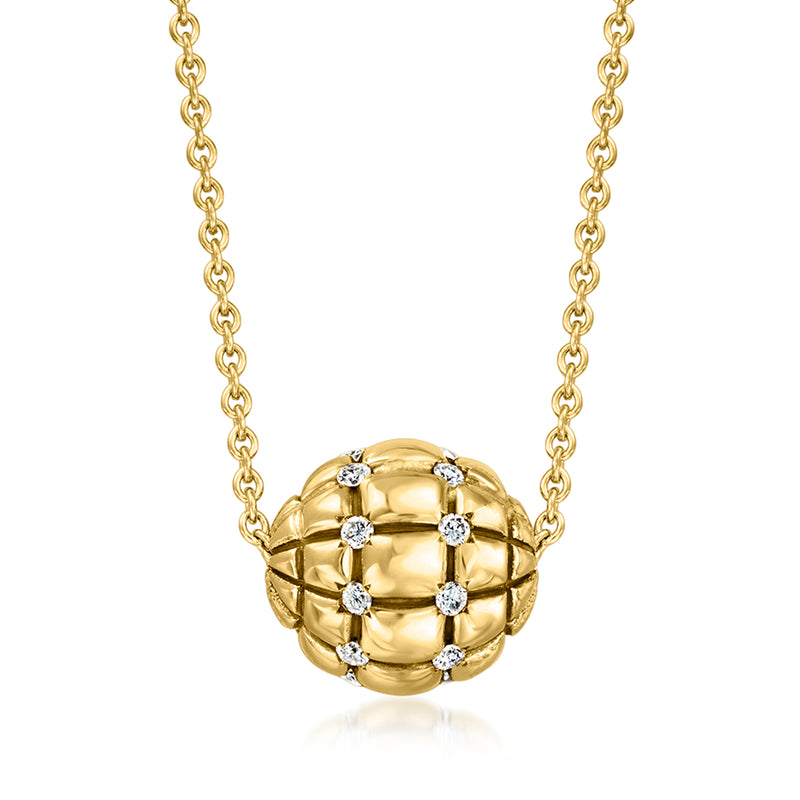 Vintage 18kt yellow gold diamond ball necklace with round cluster pendant