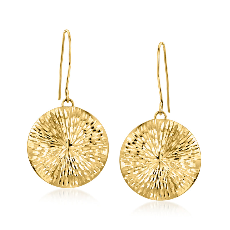 14kt yellow gold sunburst medallion drop earrings with earwire