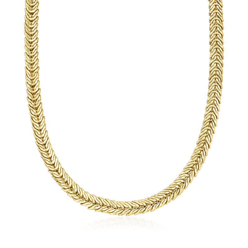 14kt yellow gold woven link chain necklace with rope-style texture, curved profile