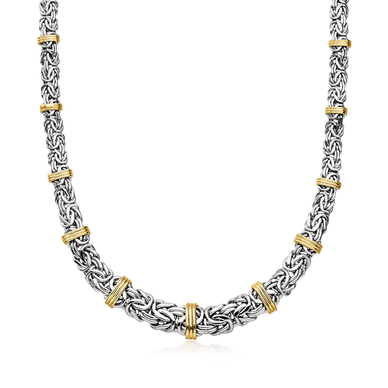 Sterling Silver and 18kt Gold Over Sterling Graduated Byzantine Station Necklace