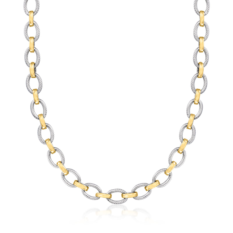 Oval-link necklace in silver with alternating 18kt gold over sterling links