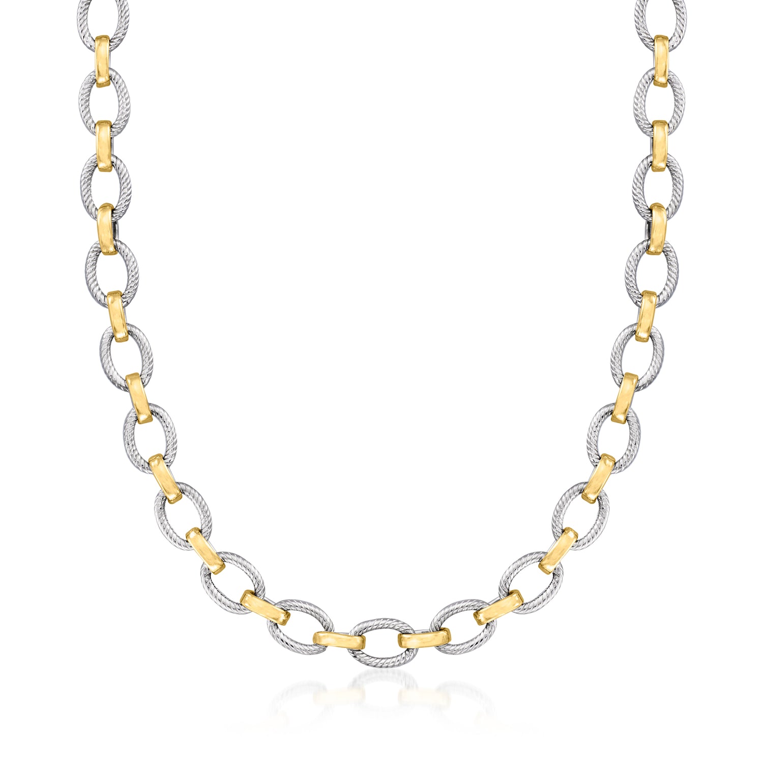 Sterling Silver and 18kt Gold Over Sterling Oval-Link Necklace