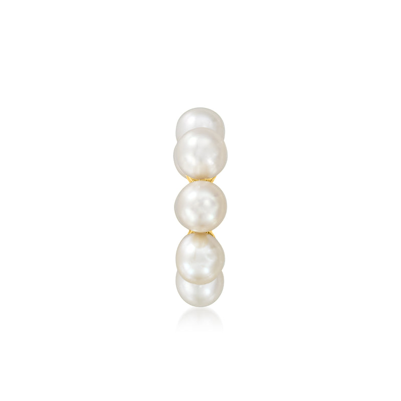 Cultured pearl bead charm with three white pearls and gold connector loop