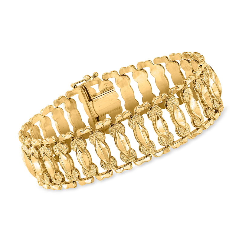 Vintage 14kt yellow gold wide bracelet with ornate link detail