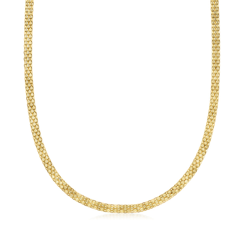 Vintage yellow gold mesh necklace with smooth oval link chain