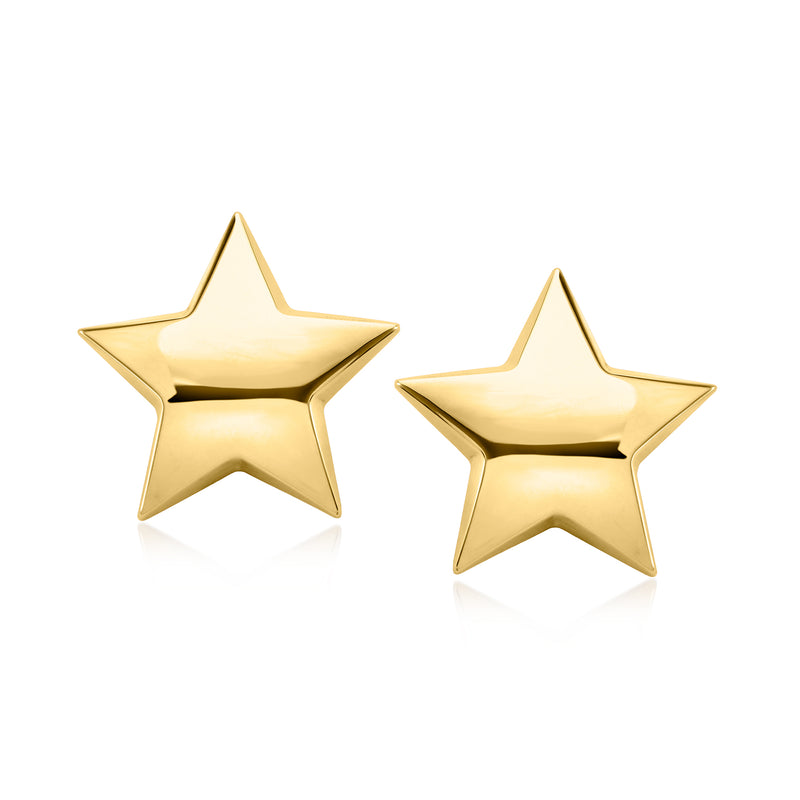 Vintage 14kt yellow gold star stud earrings, polished star drop design