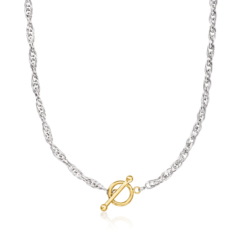 Sterling silver chain necklace with 18kt gold over sterling toggle clasp