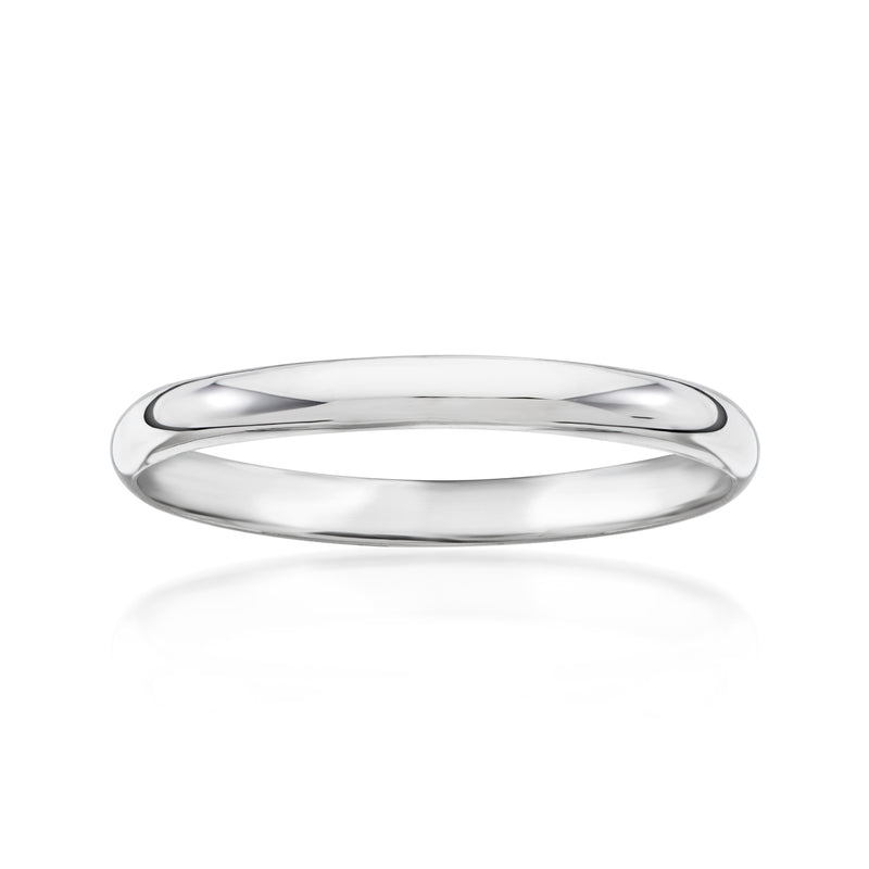 Polished 14kt white gold band ring with smooth high-shine finish