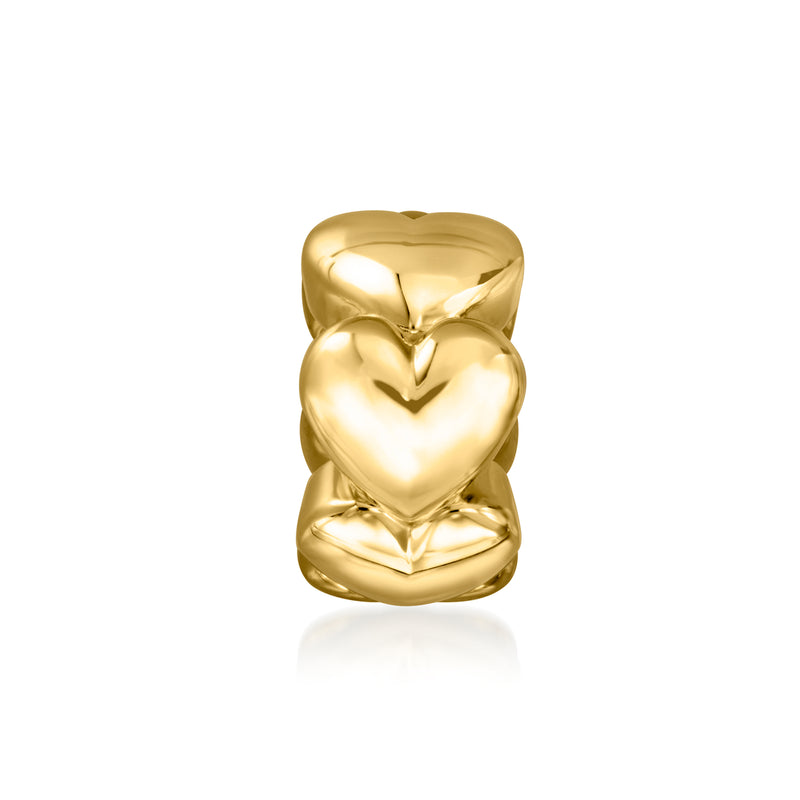 Gold heart bead charm with glossy stacked heart design