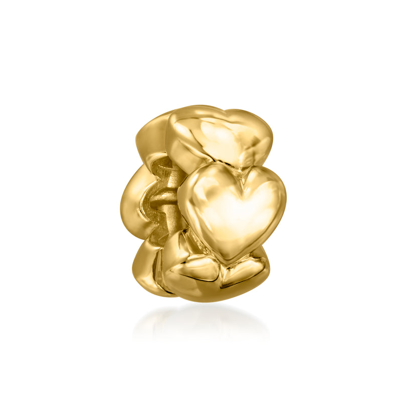 Gold heart bead charm with rounded stacked hearts and glossy finish