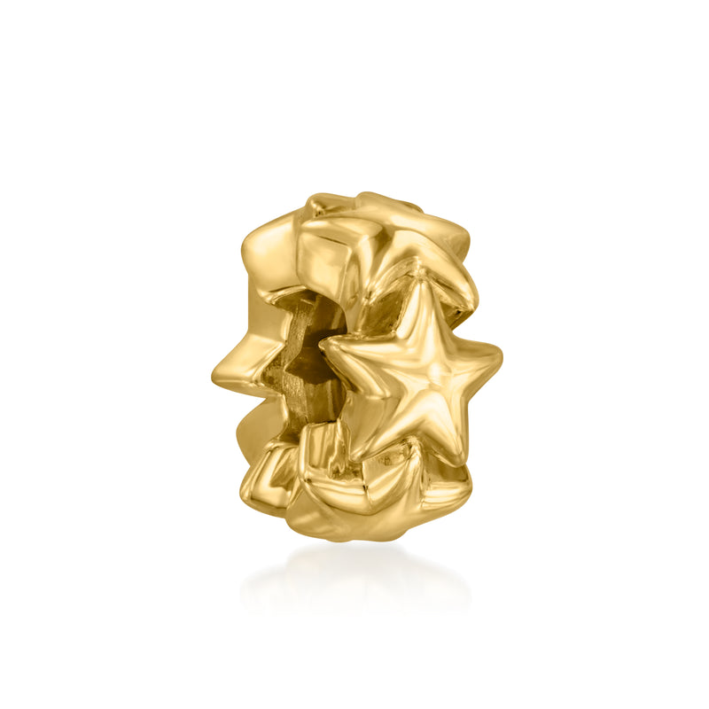 Gold over sterling star bead charm, side view of textured star cluster