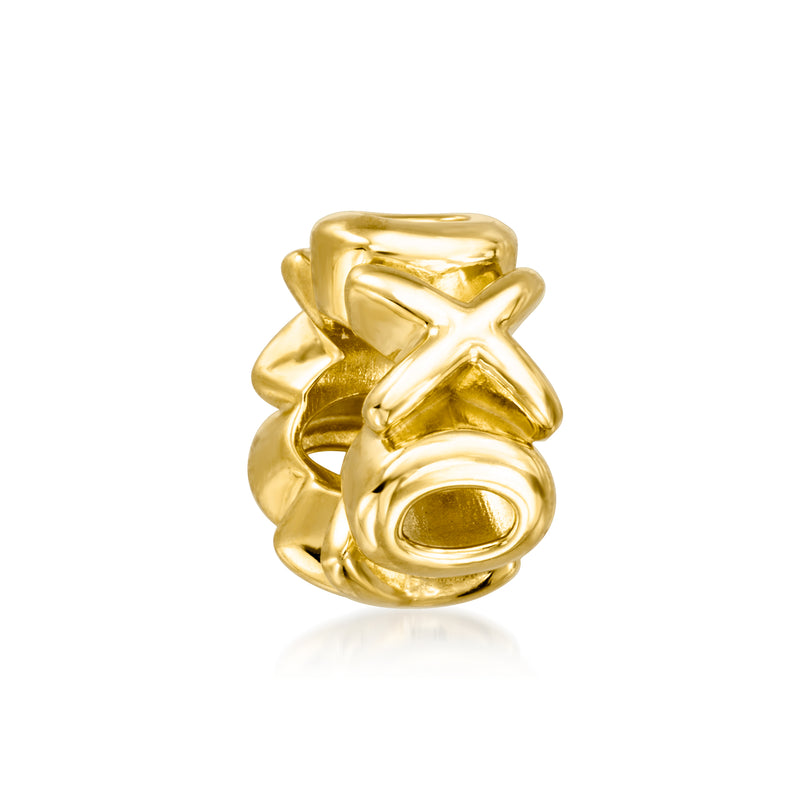 18kt gold over sterling XO bead charm with rounded X and O cutouts, loop bail