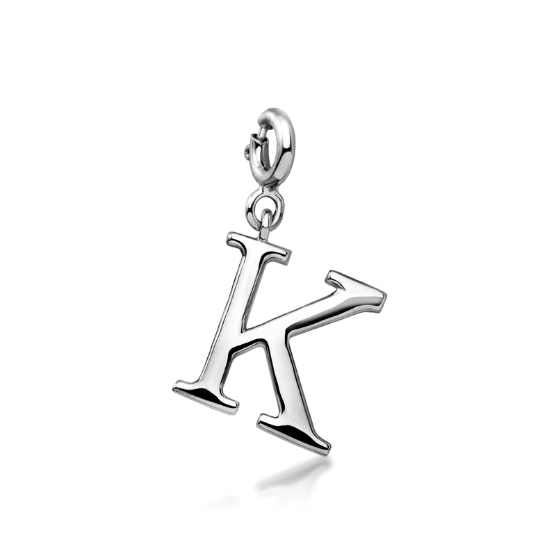 Sterling silver initial charm letter K with swivel clasp loop