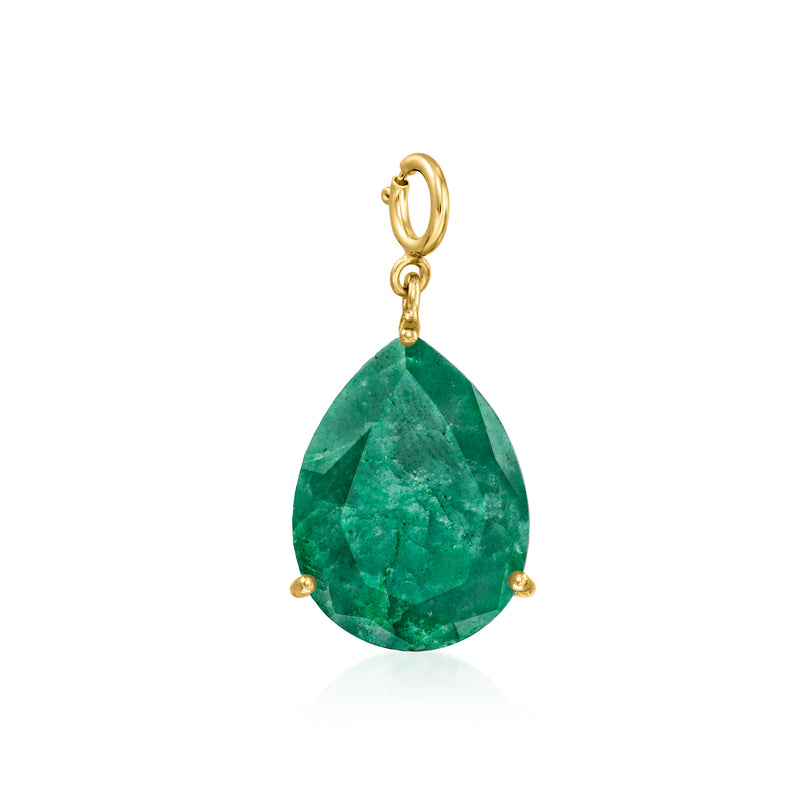 Pear-shaped green emerald charm on gold loop bail