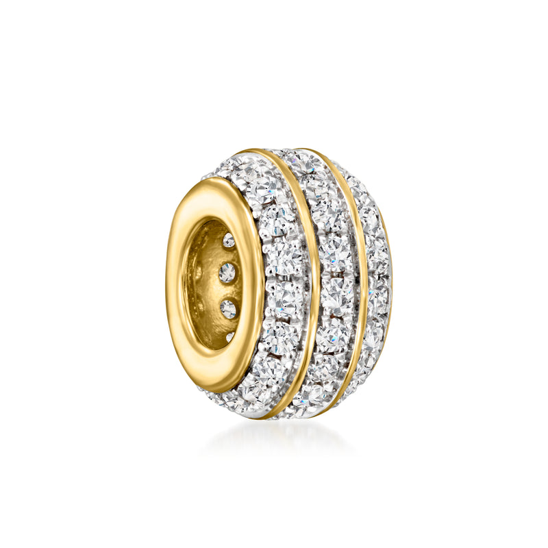 Back view of three-row diamond bead charm, gold disc with diamond-set oval and side bands