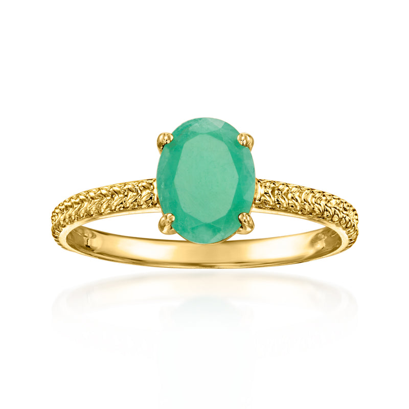 10kt yellow gold twisted band ring with oval green gemstone center