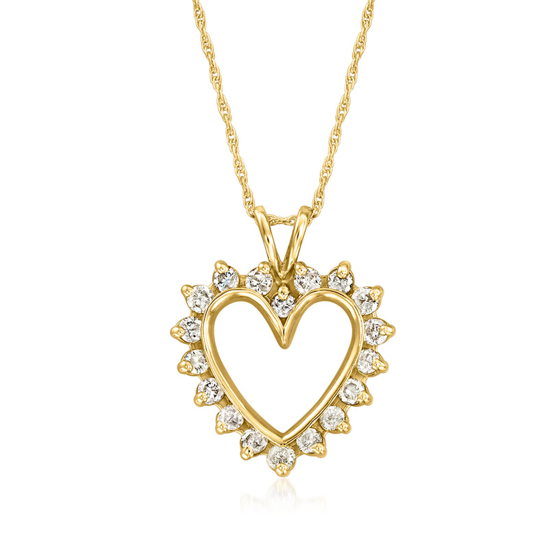 Vintage diamond heart pendant necklace in 14kt yellow gold