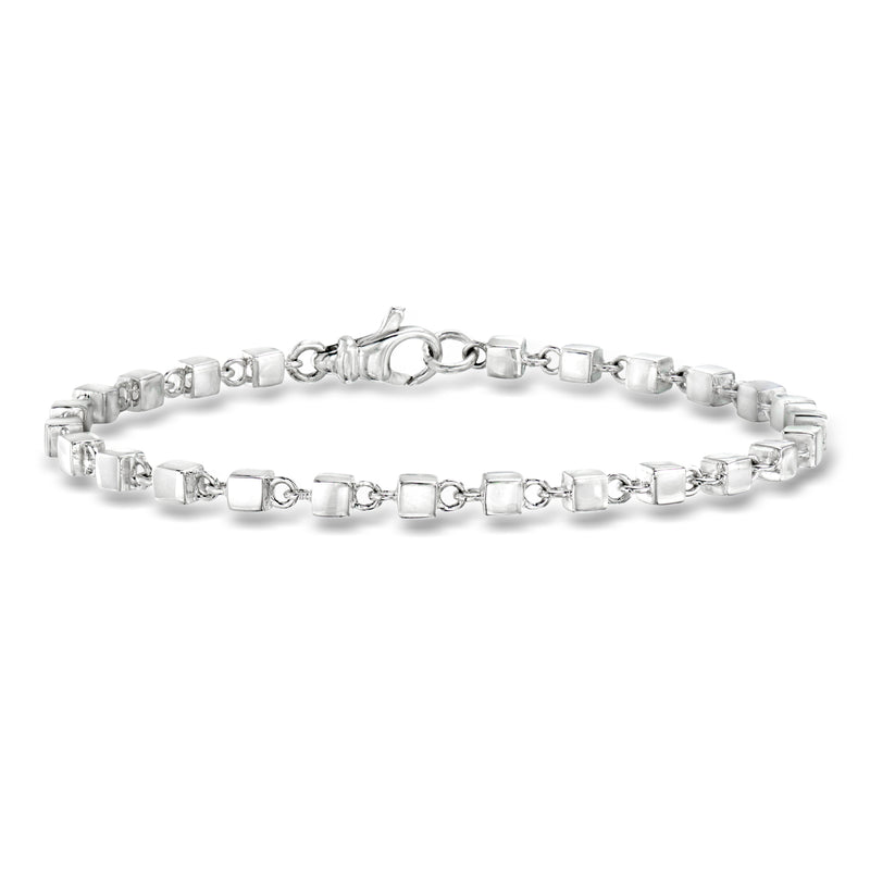 Sterling silver cube-link bracelet with small rectangular chain links