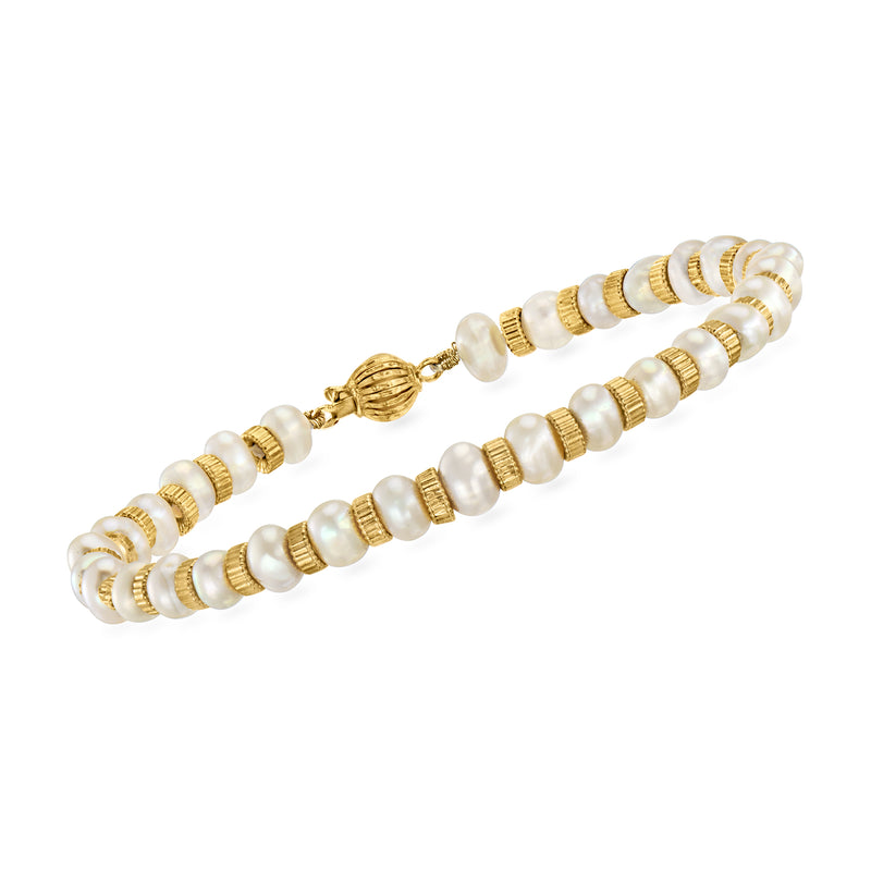 Vintage pearl and 14kt yellow gold rondelle bead bracelet with clasp closure
