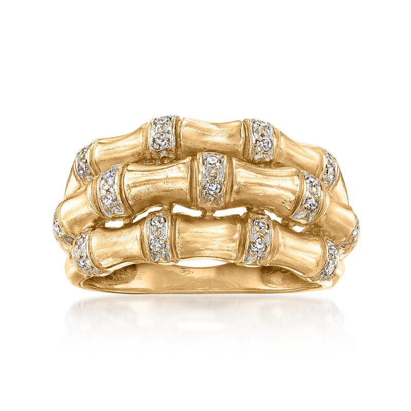 Vintage bamboo-style diamond ring in 14kt yellow gold, multi-row with small round stones