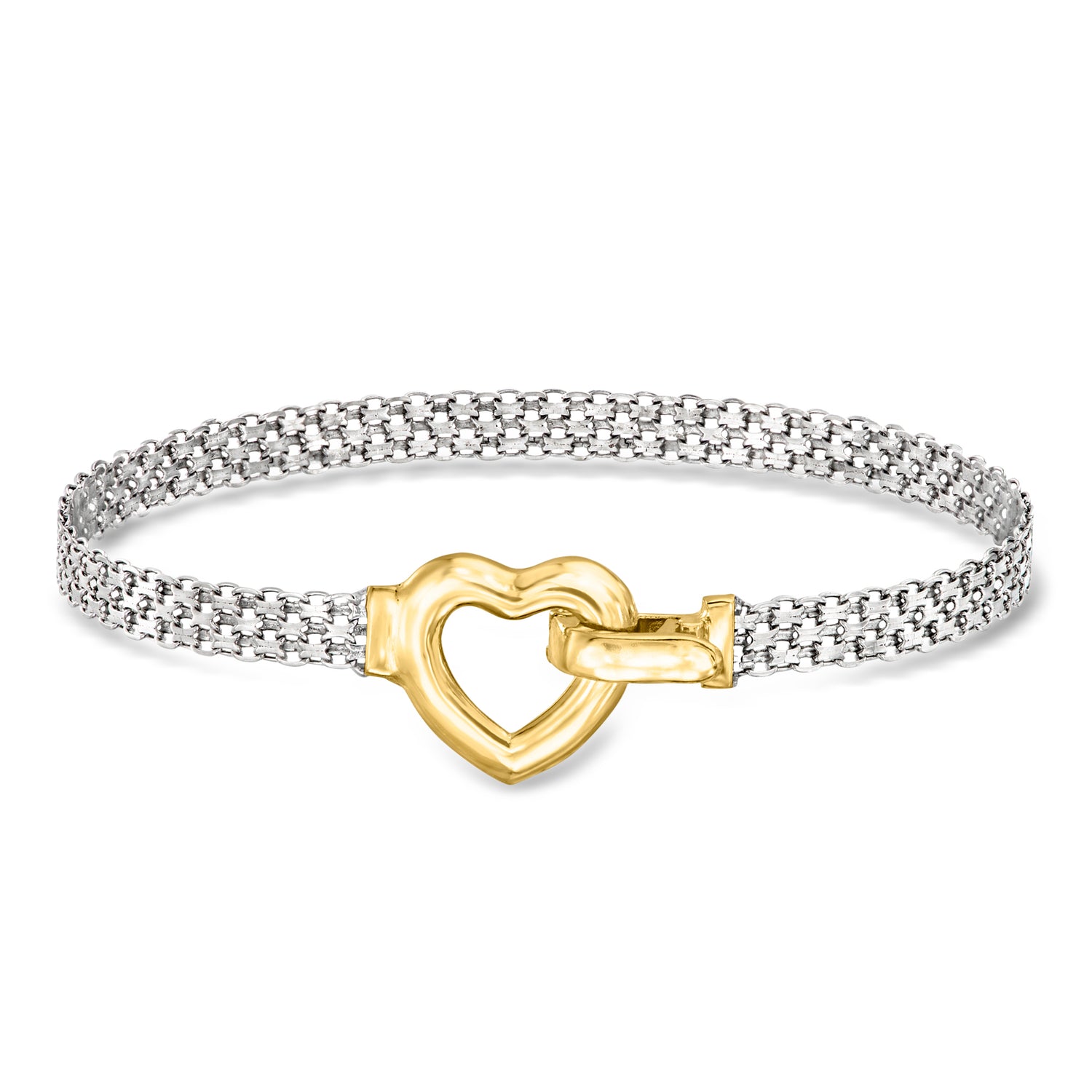 Sterling Silver and 18kt Gold Over Sterling Heart Bismark-Link Bracelet