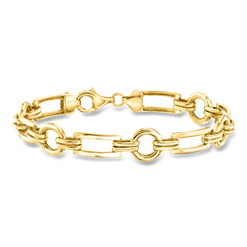Gold-tone bracelet with alternating rectangle and circle link chain-style band
