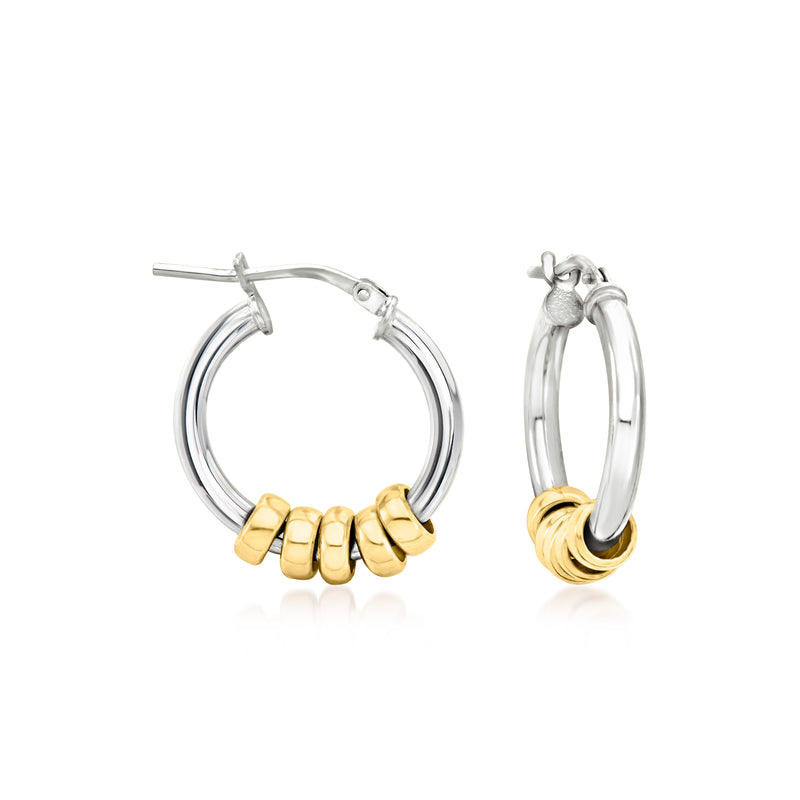 Sterling silver hoop earrings with gold removable bead accents