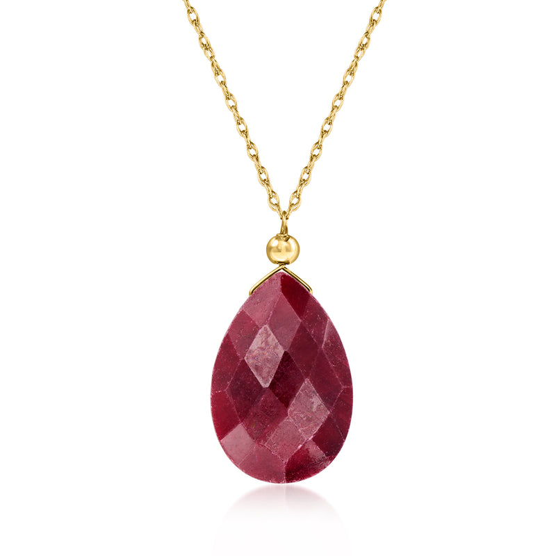 10kt yellow gold ruby pear-drop pendant on chain necklace