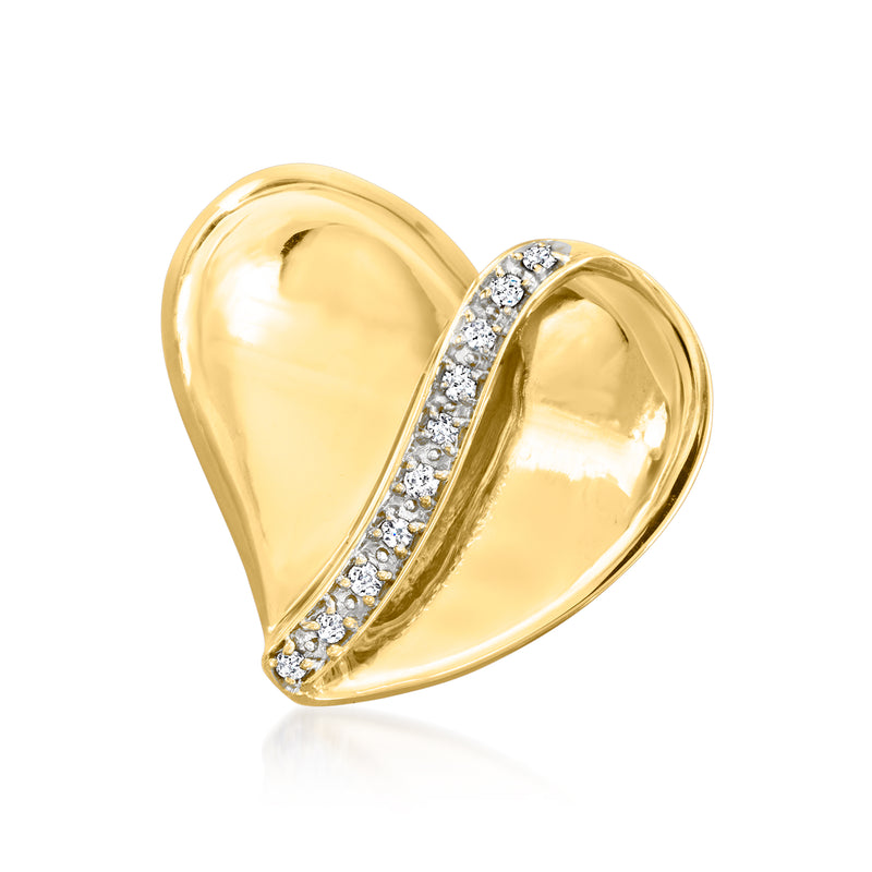 14kt yellow gold heart slide pendant with a diamond center row