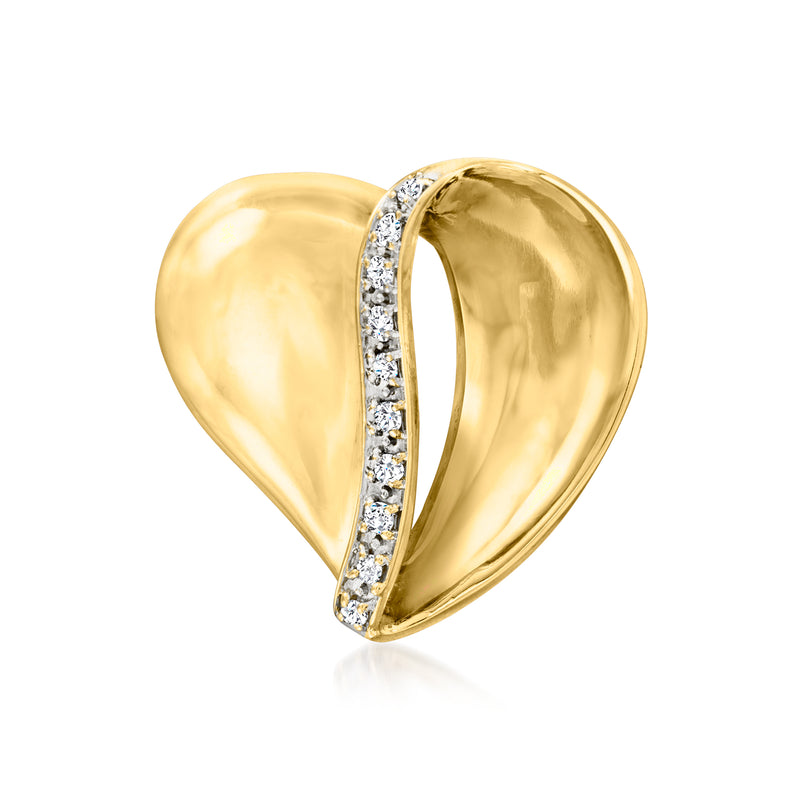 Heart slide pendant in 14kt yellow gold with diamond-studded center