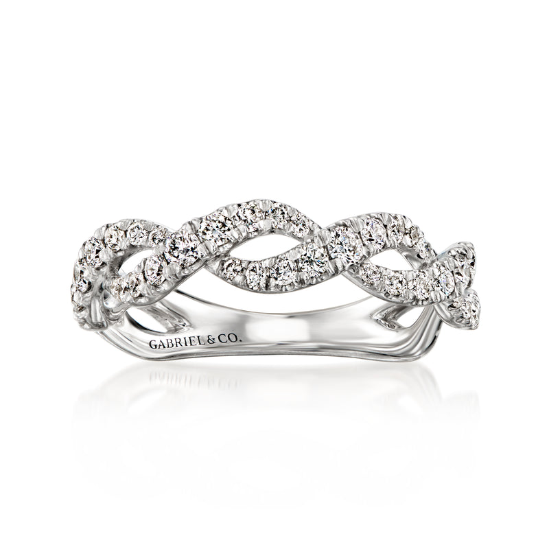 Gabriel & Co. diamond woven ring in 14kt white gold with open loop design