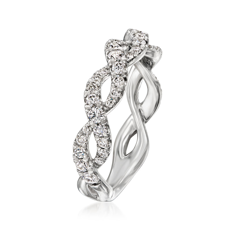 Diamond woven band ring in 14kt white gold with circular stone links