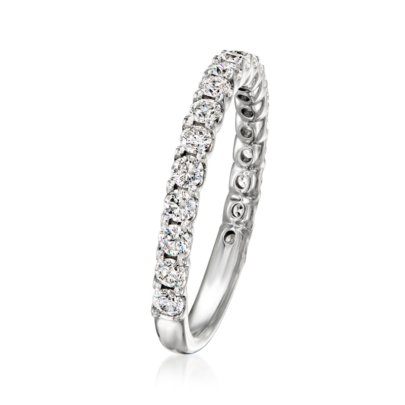 14kt white gold diamond eternity band with round stones in prong settings