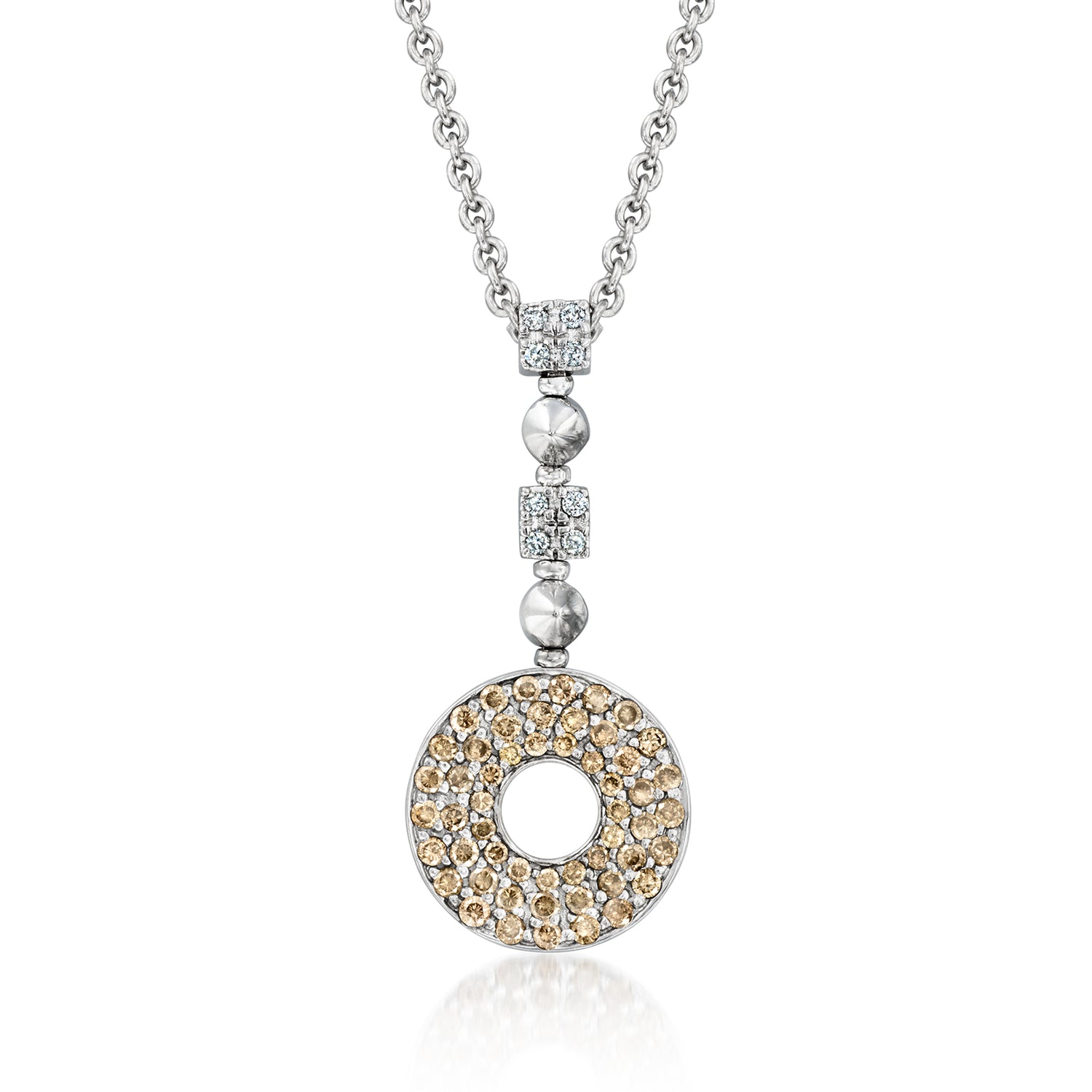 C. 1990 Vintage 1.45 ct. t.w. Brown and White Diamond Circle Pendant Necklace in 14kt White Gold