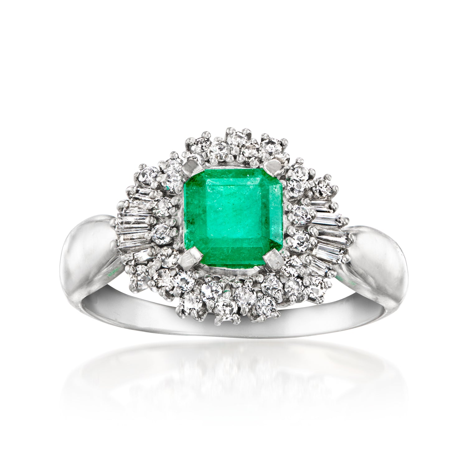 C. 1990 Vintage 1.00 Carat Emerald Ring with .60 ct. t.w. Diamonds in Platinum