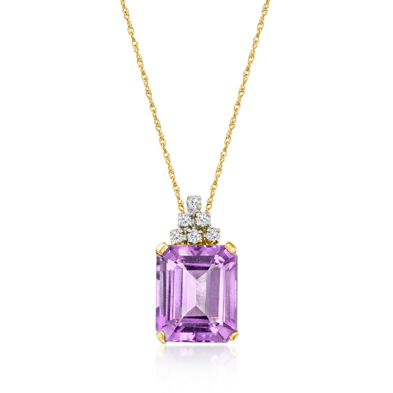 Amethyst and diamond pendant necklace in 14kt yellow gold with rectangular gemstone
