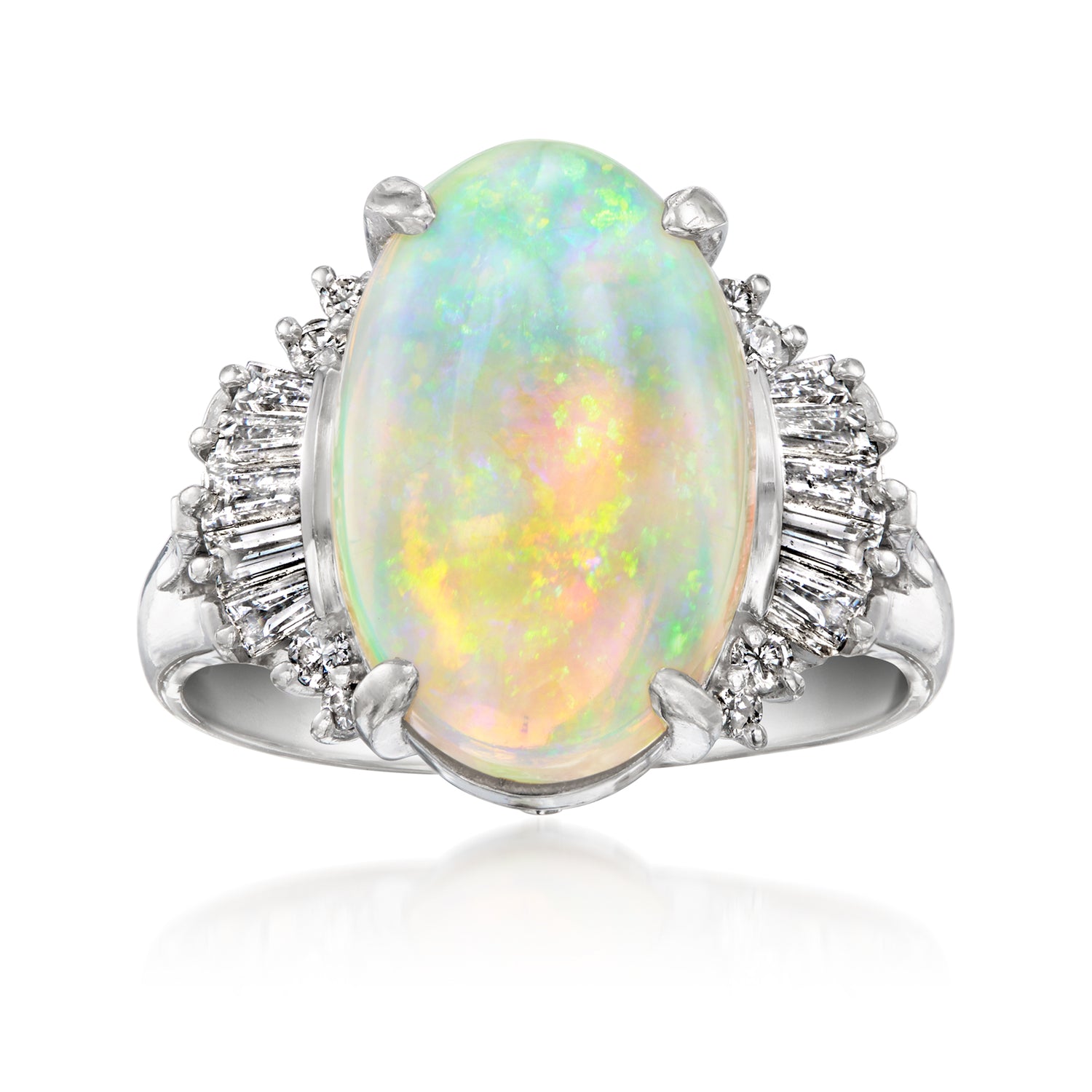 C. 1990 Vintage Opal Ring with .56 ct. t.w. Diamonds in Platinum