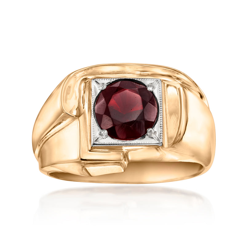 Vintage men’s 10kt yellow gold ring with dark red garnet in square setting