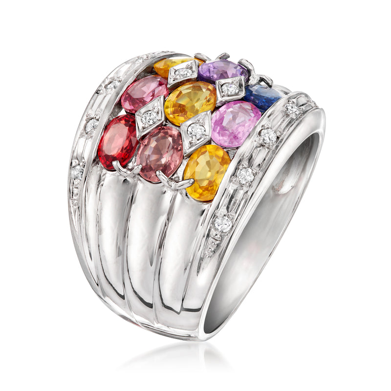 Vintage multicolored sapphire and diamond ring in 18kt white gold