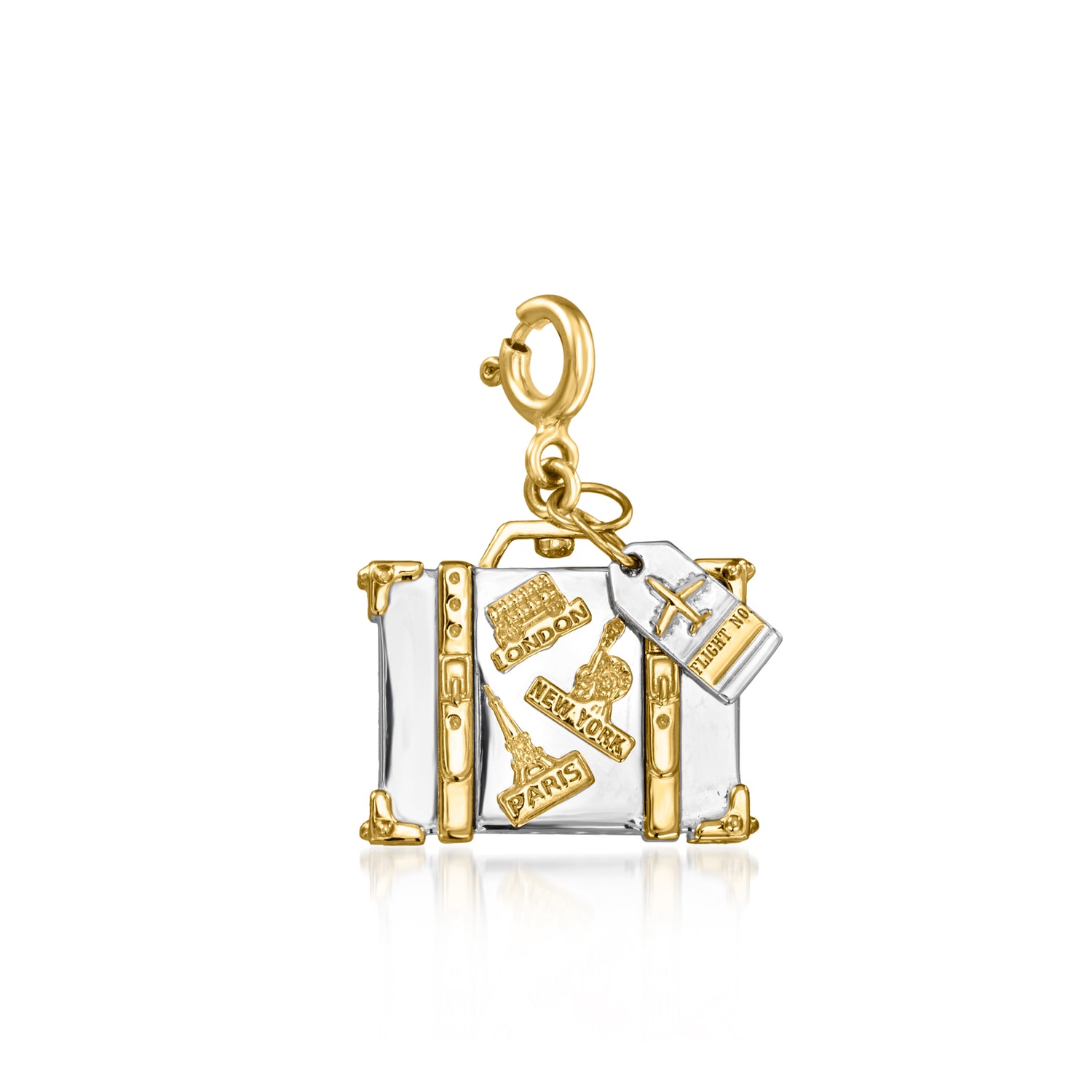 Sterling Silver and 18kt Gold Over Sterling World Travel Luggage Charm