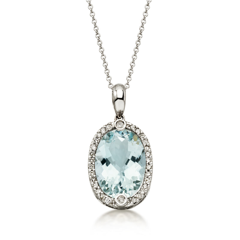 C. 1990 Vintage 5.50 Carat Aquamarine Pendant Necklace with .30 ct. t.w. Diamonds in 14kt White Gold. 18"