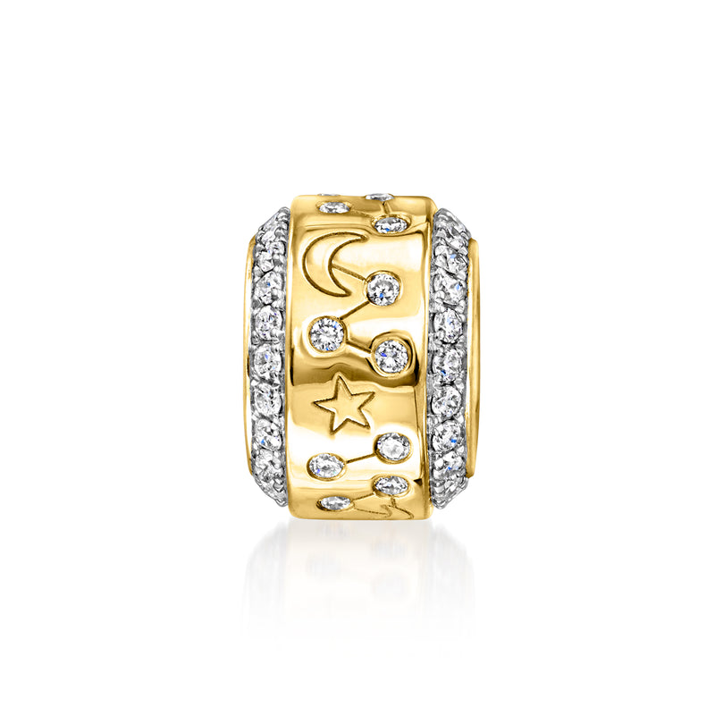 Celestial bead charm in 18kt gold over sterling with diamond accents and textured sides
