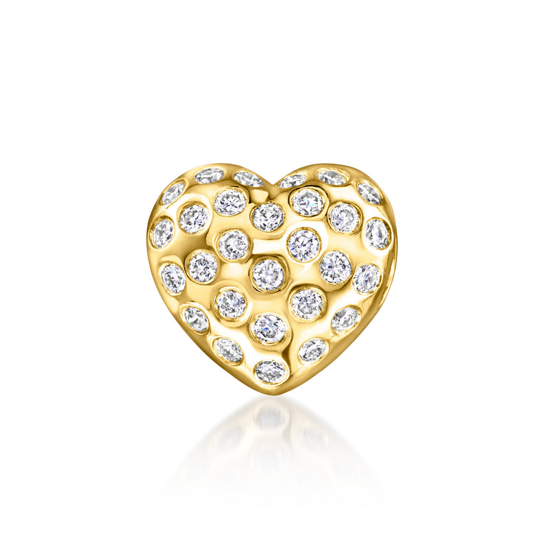 Puffy heart bead charm with lab-grown diamonds in 18kt gold over sterling