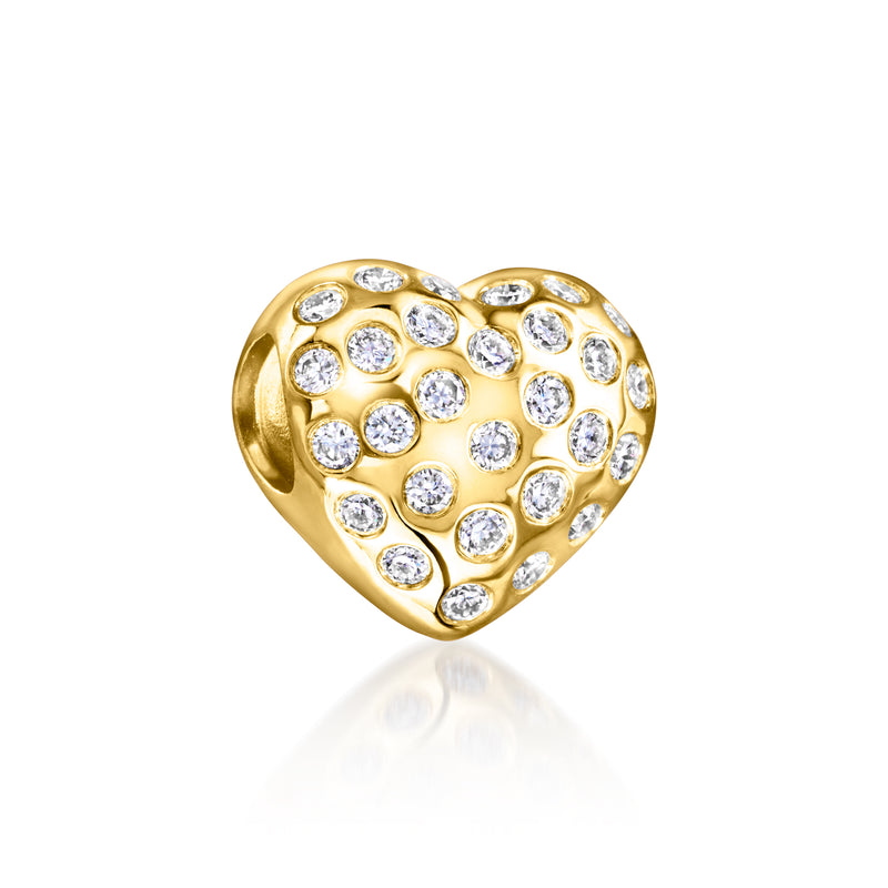 18kt gold over sterling puffy heart bead charm with lab-grown diamonds
