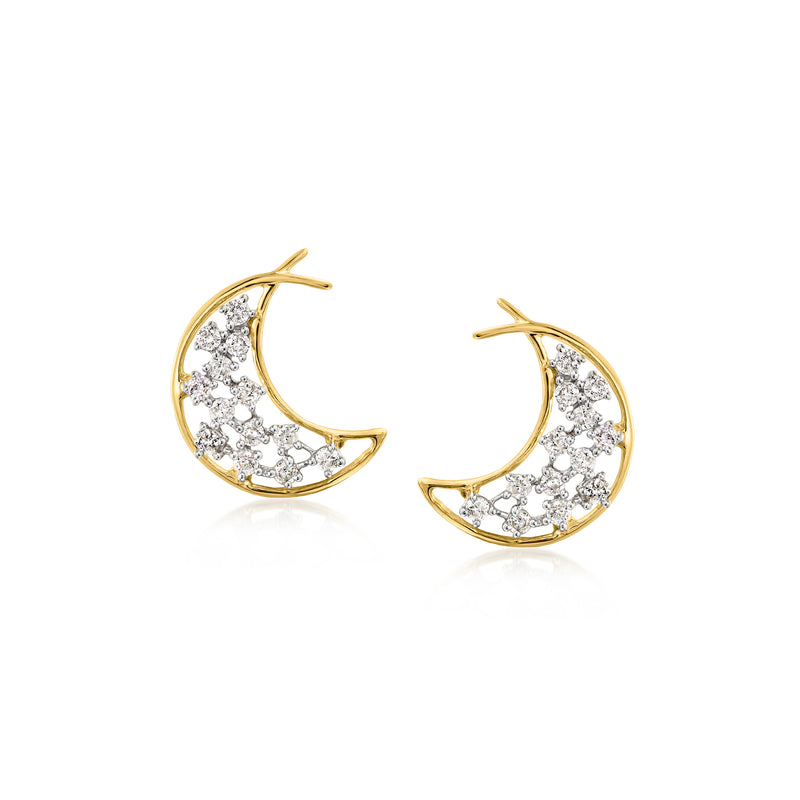14kt yellow gold crescent moon diamond stud earrings with post backs